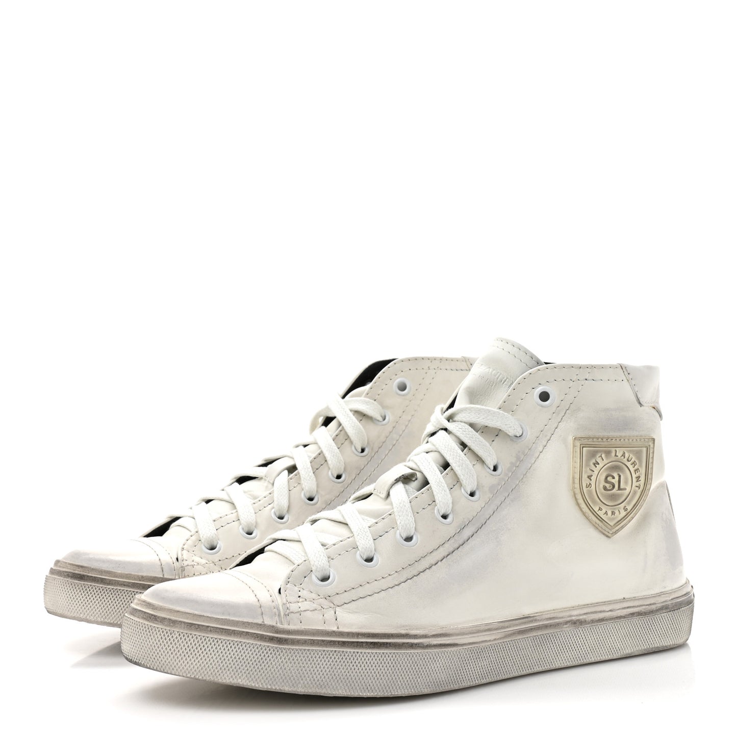 Distressed Calfskin Bedford Logo-Appliqued Hightop Sneakers 40 Optic White