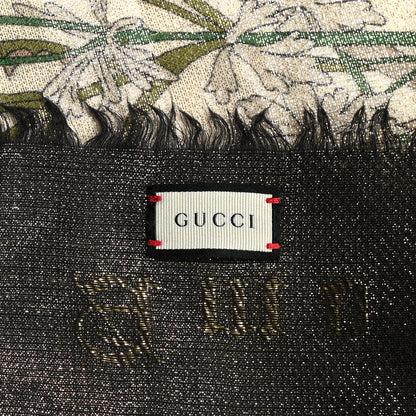 Gucci Metallic Silk Flora Gothic Square Scarf Ivory Black 4 of 5