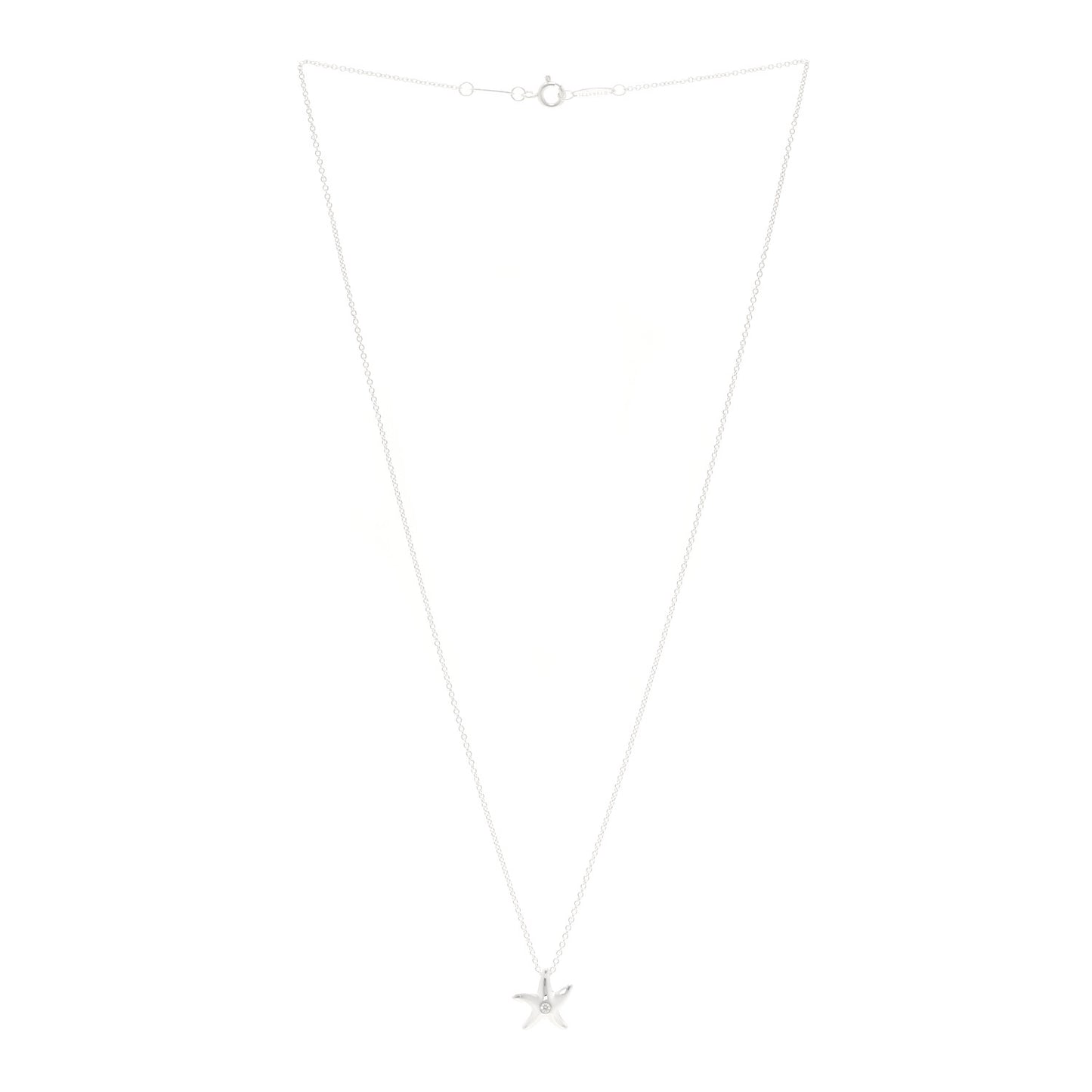Sterling Silver Diamond 12mm Elsa Peretti Starfish Pendant Necklace