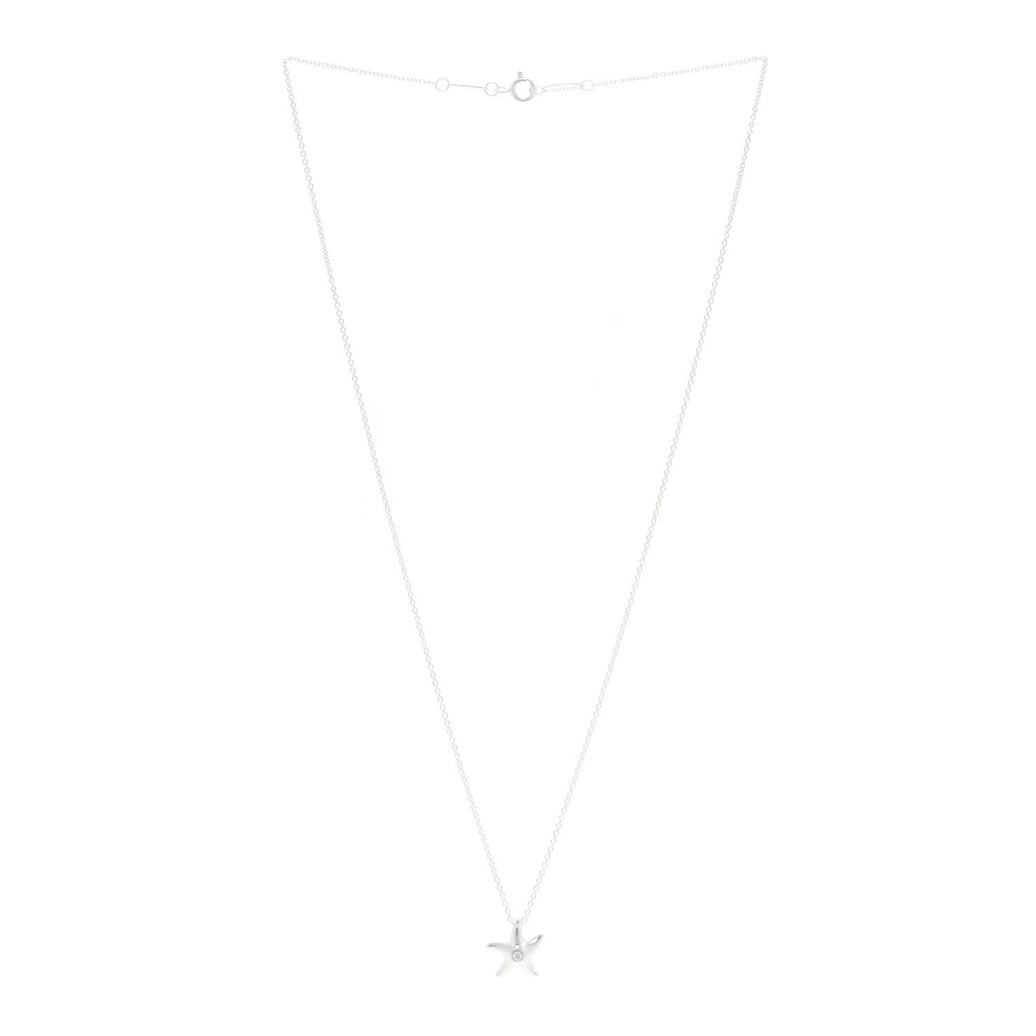 Tiffany Sterling Silver Diamond 12mm Elsa Peretti Starfish Pendant Necklace 3 of 5