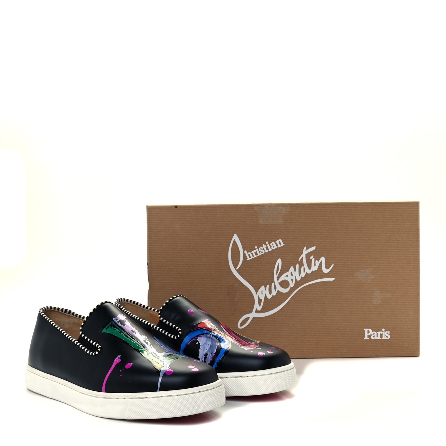 Calfskin Womens Loubi Love Flat Sneakers 35.5 Black Multicolor