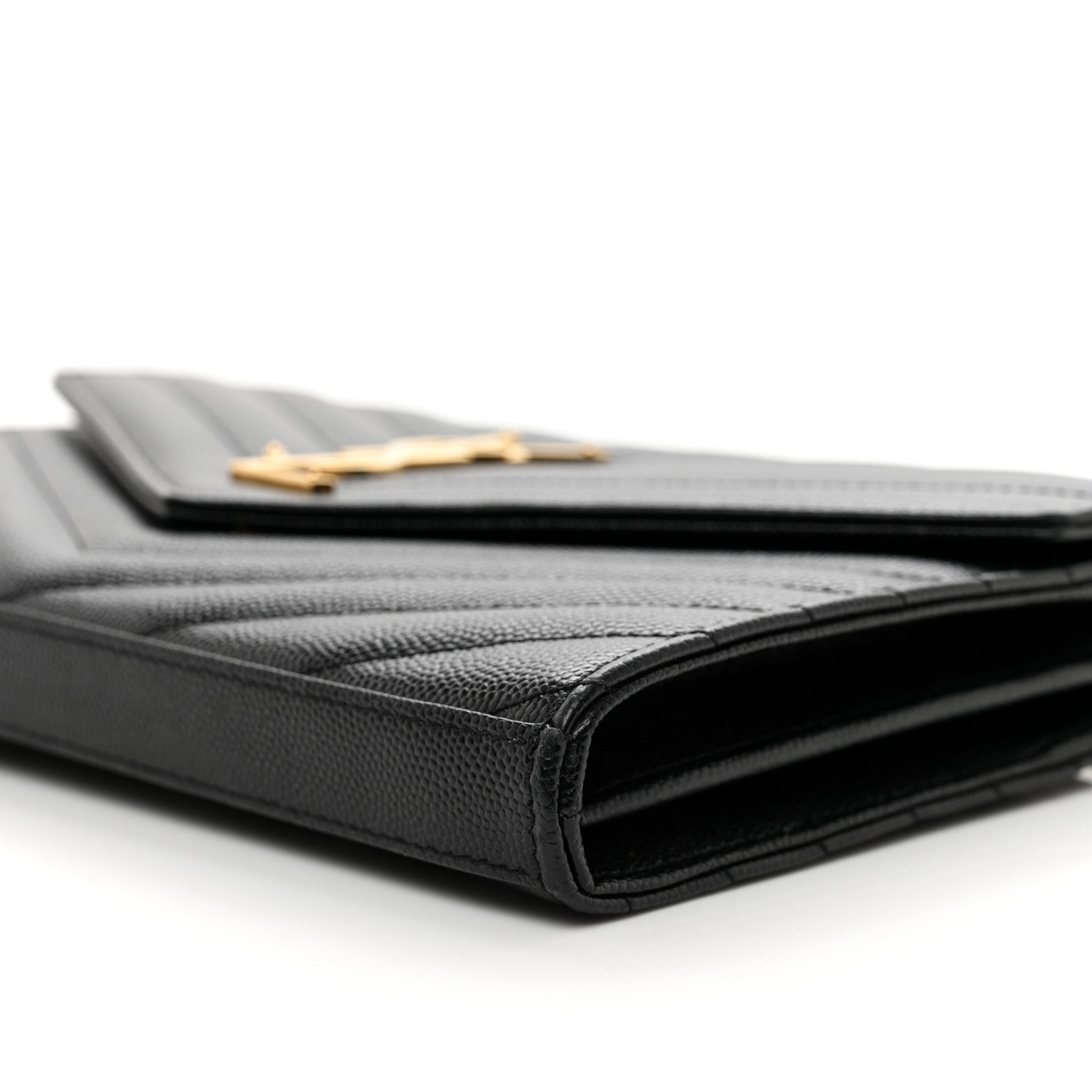 Saint Laurent Grain De Poudre Matelasse Chevron Monogram Chain Wallet Black 9 of 10