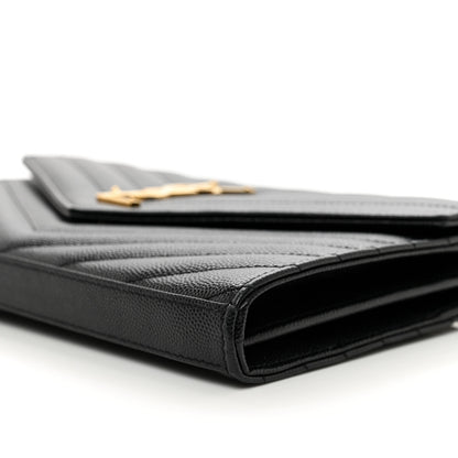Saint Laurent Grain De Poudre Matelasse Chevron Monogram Chain Wallet Black 9 of 10