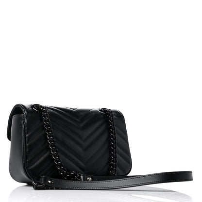 Gucci Calfskin Matelasse Monochrome Mini GG Marmont Shoulder Bag Black 3 of 9