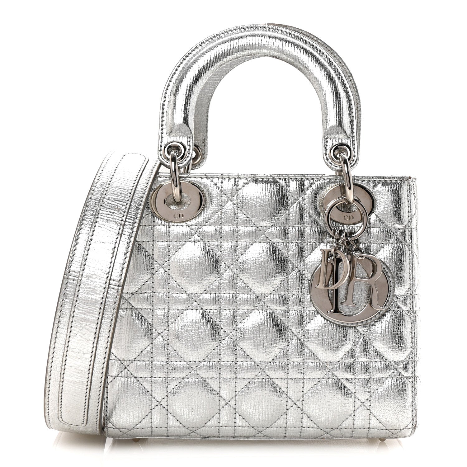 Christian Dior Metallic Grained Calfskin Cannage Small Lucky Badges My Lady Dior Silver 1 of 9
