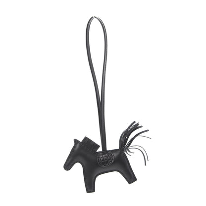 Hermes Milo Lambskin Matte Alligator Touch Grigri Rodeo Horse Bag Charm PM So Black 3 of 5