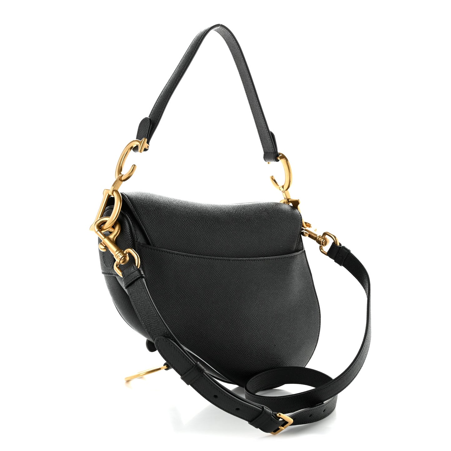 Grained Calfskin Saddle Bag With Strap Black