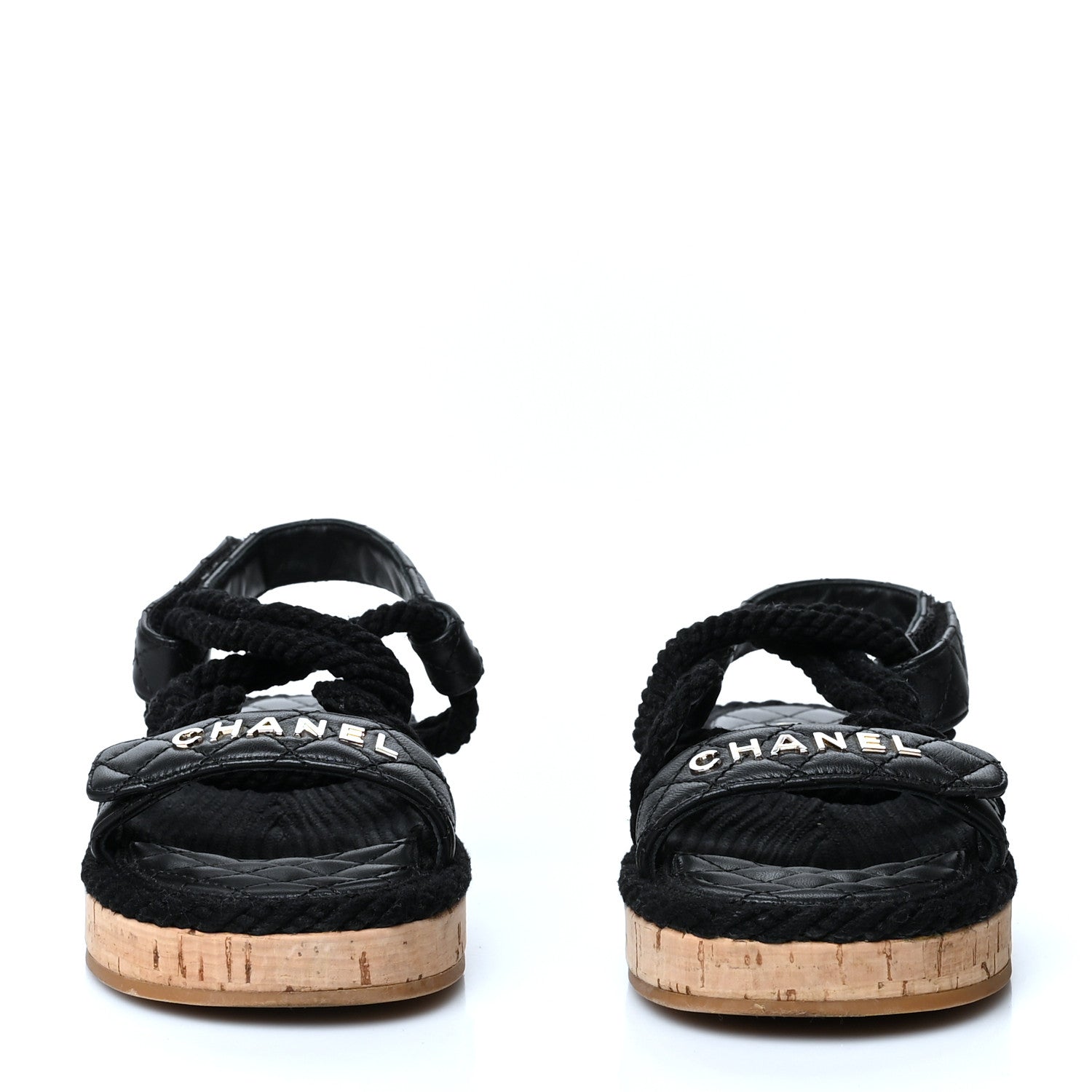 Chanel Cord Lambskin Quilted Logo Sandals 37 Black 2 of 8