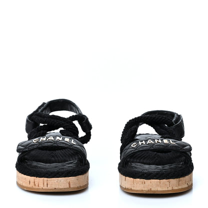 Chanel Cord Lambskin Quilted Logo Sandals 37 Black 2 of 8