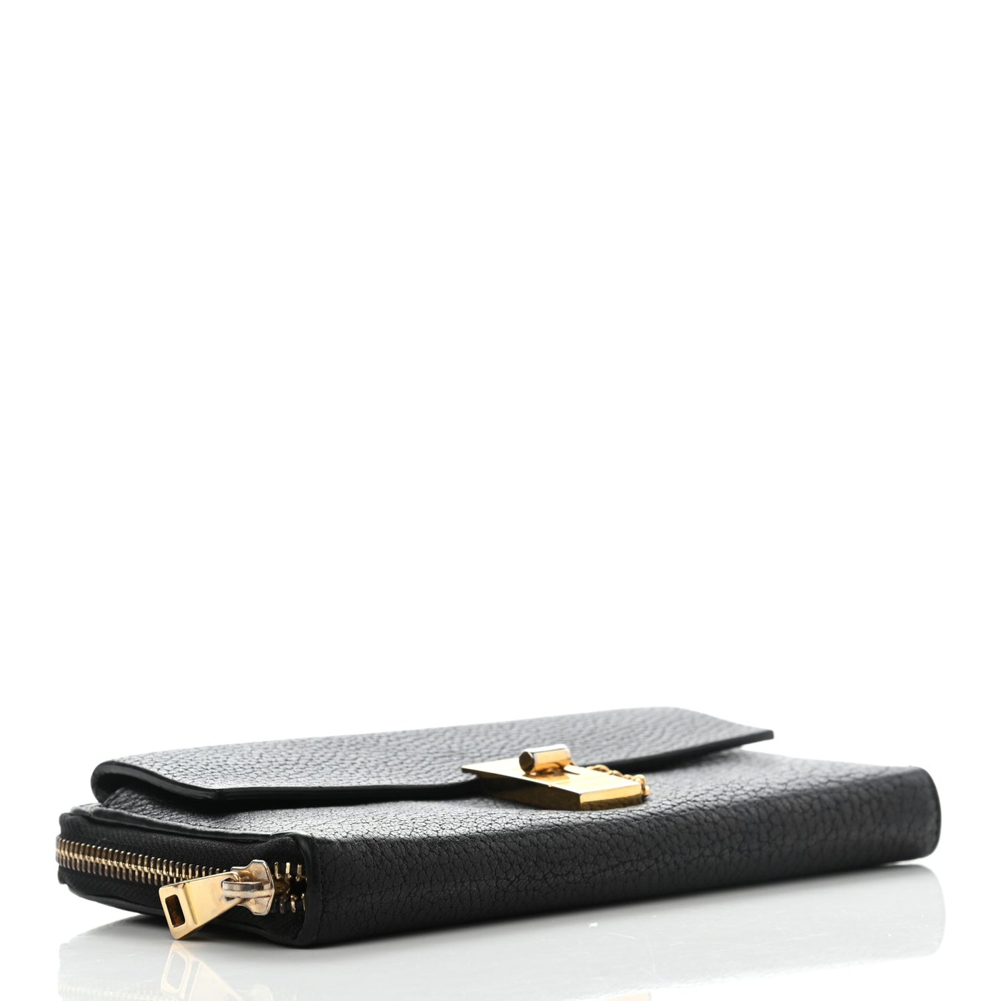 Grained Lambskin Drew Long Wallet with Flap Black