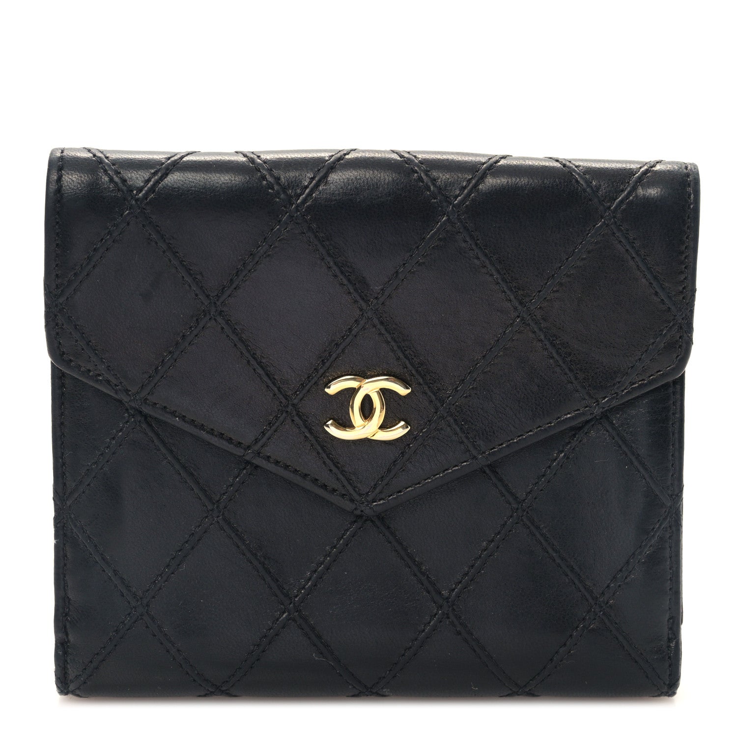 Chanel Calfskin Diamond Stitched Compact Wallet Black 1 of 12
