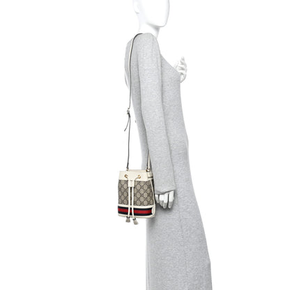 Gucci GG Supreme Monogram Textured Calfskin Web Mini Ophidia Bucket Bag Beige Ebony Mystic White 2 of 10