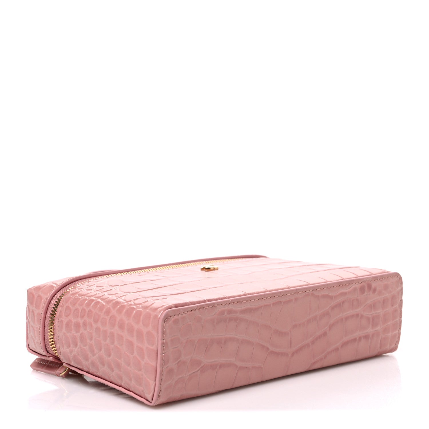 Chanel Calfskin Crocodile Embossed Crococo Top Handle Slim Vanity Case With Chain Light Pink 4 of 11