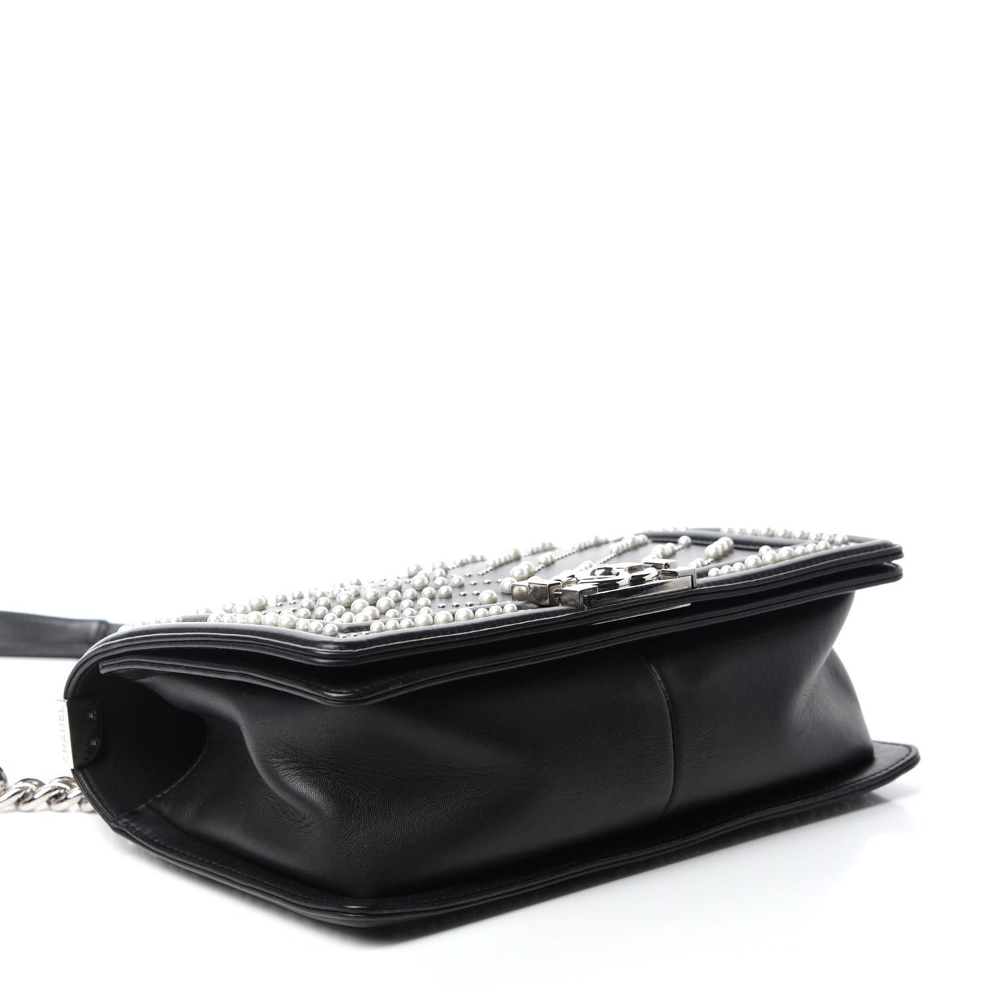 Calfskin Pearl Chevron Small Boy Flap Black