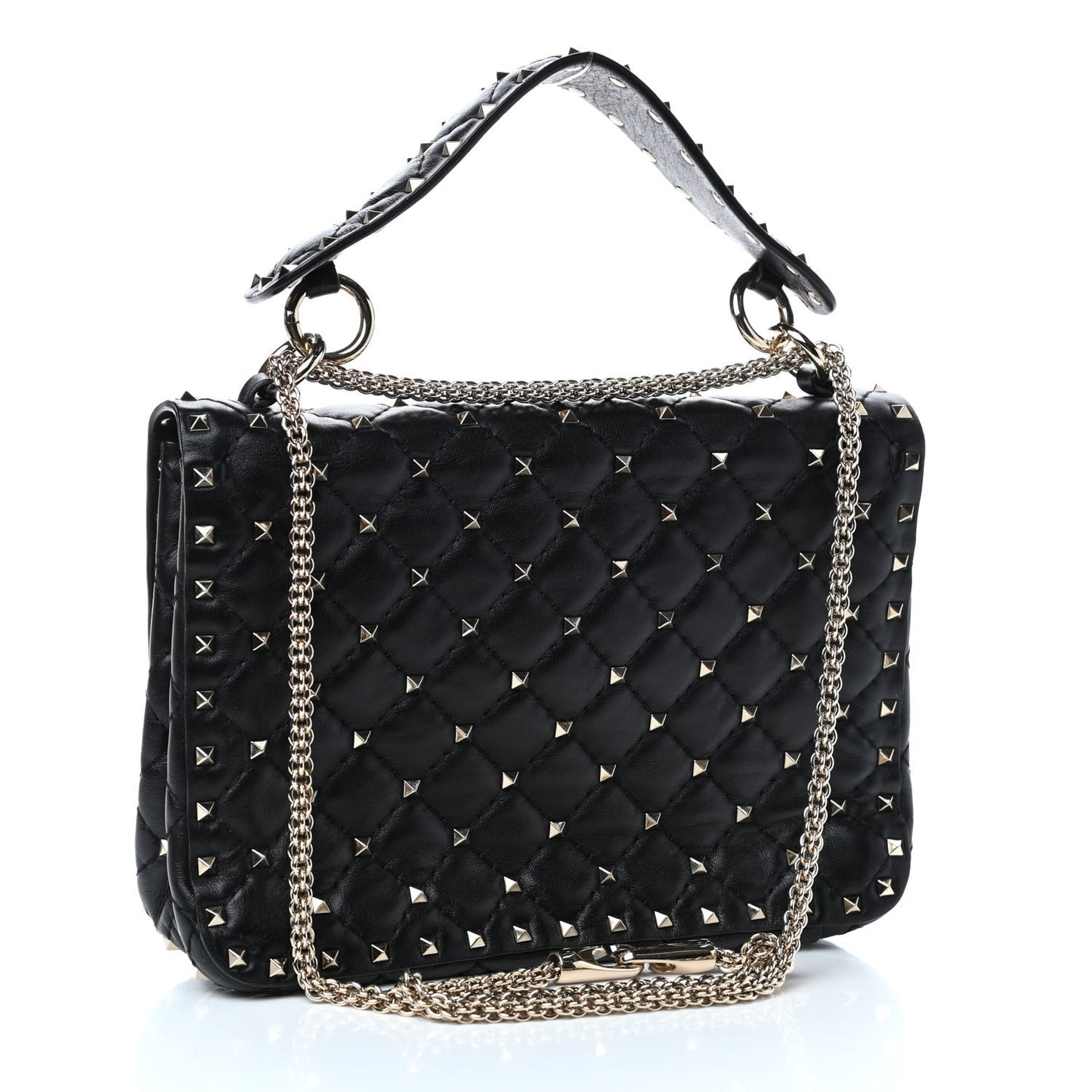Lambskin Medium Rockstud Spike Shoulder Bag Black