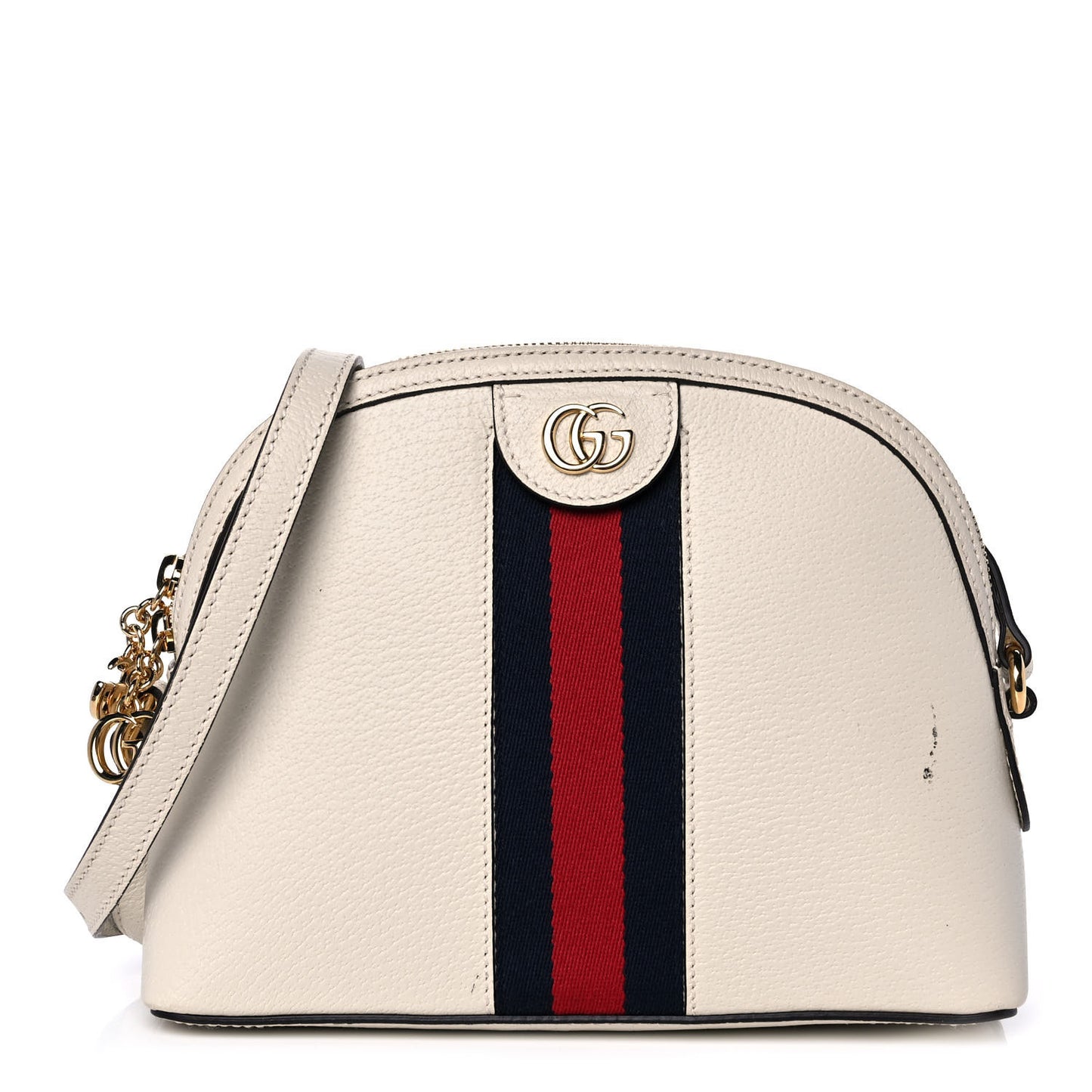 Textured Dollar Calfskin Web Small Ophidia Dome Shoulder Bag Mystic White