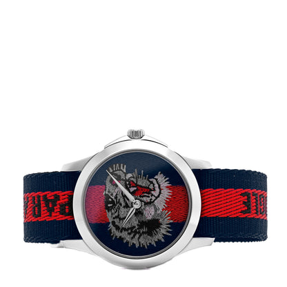 Gucci Stainless Steel Nylon 38mm Le Marche Des Merveilles Tiger Quartz Watch Navy 2 of 5