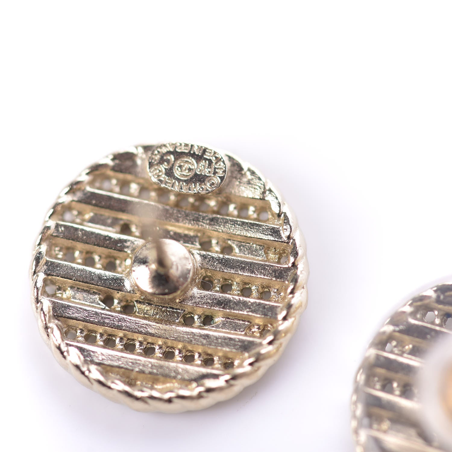 Chanel Metal Chain CC Round Earrings Gold Blue 4 of 6