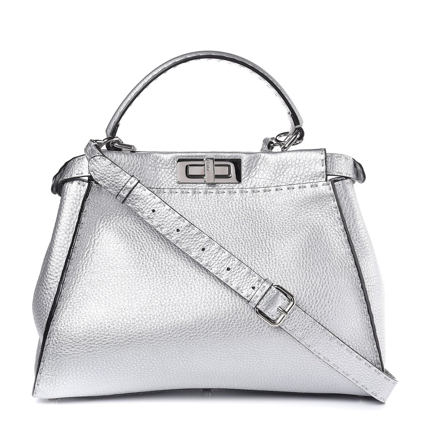 Cuoio Romano Lux Selleria Medium Peekaboo Iconic Satchel Argento