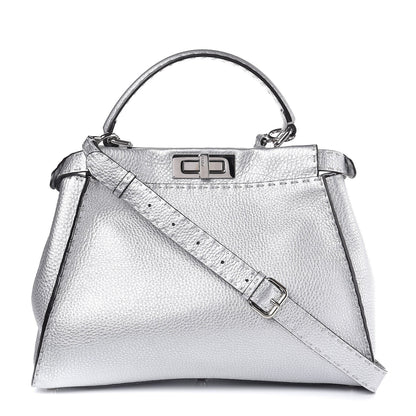 Fendi Cuoio Romano Lux Selleria Medium Peekaboo Iconic Satchel Argento 1 of 9