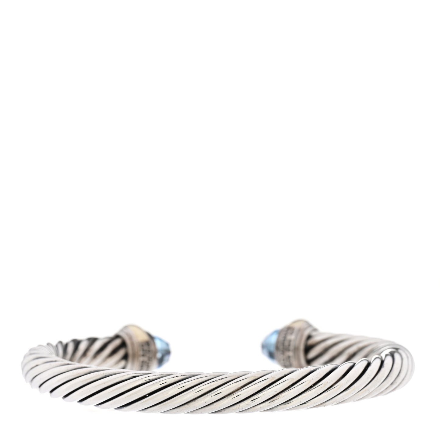 Sterling Silver 14K Yellow Gold Blue Topaz 7mm Cable Classics Bracelet