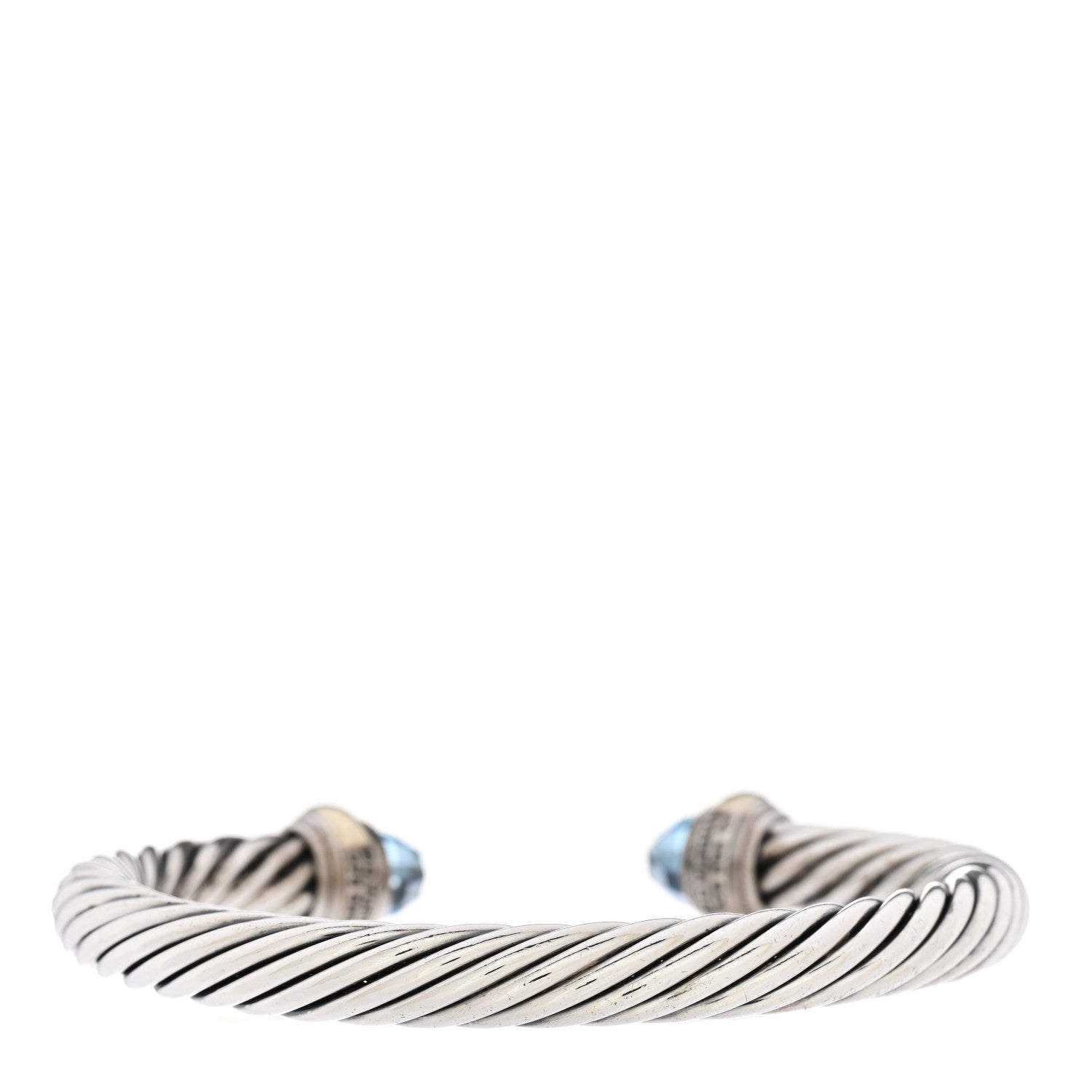 David Yurman Sterling Silver 14K Yellow Gold Blue Topaz 7mm Cable Classics Bracelet 2 of 4