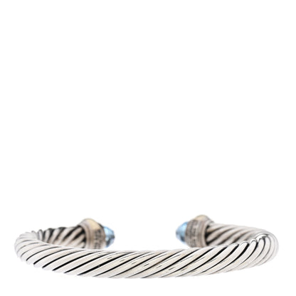 David Yurman Sterling Silver 14K Yellow Gold Blue Topaz 7mm Cable Classics Bracelet 2 of 4