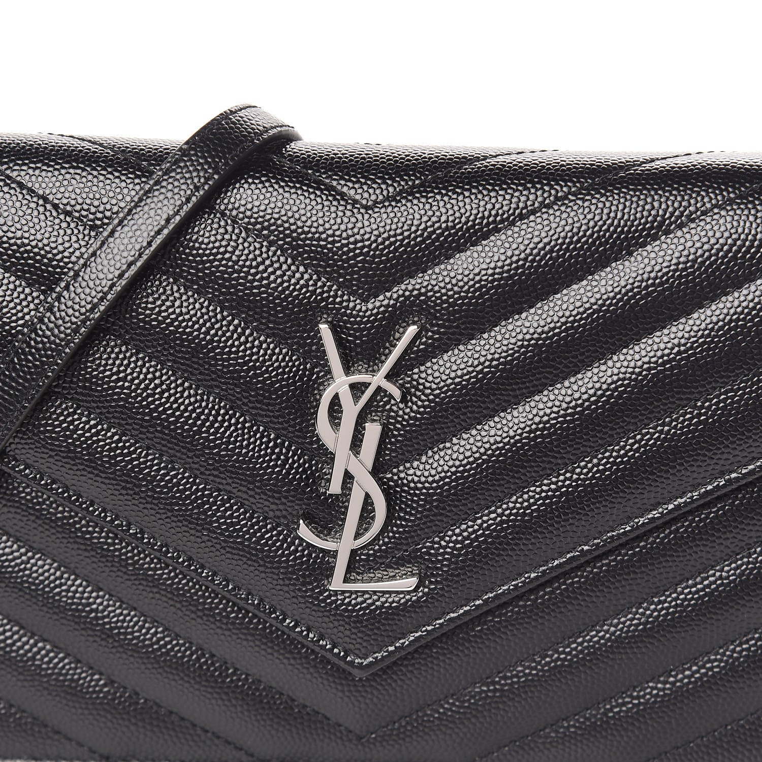 Saint Laurent Grain De Poudre Matelasse Chevron Monogram Envelope Chain Wallet Black 10 of 10