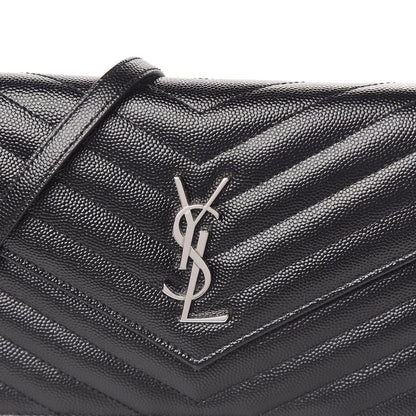 Saint Laurent Grain De Poudre Matelasse Chevron Monogram Envelope Chain Wallet Black 10 of 10