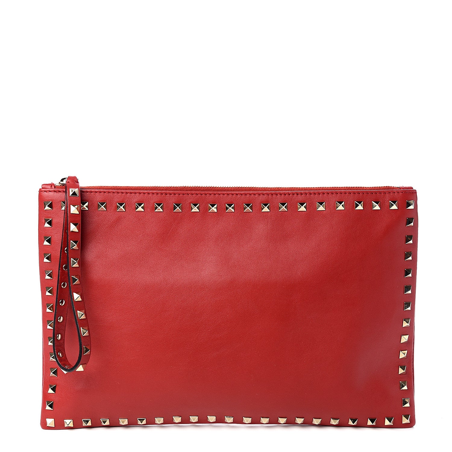 Valentino Garavani Vitello Large Rockstud Zip Wristlet Pouch Rosso Valentino 1 of 8