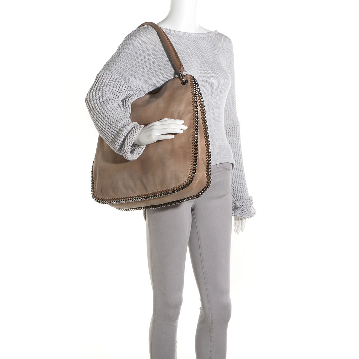 Faux Leather Shaggy Deer Falabella Hobo Beige