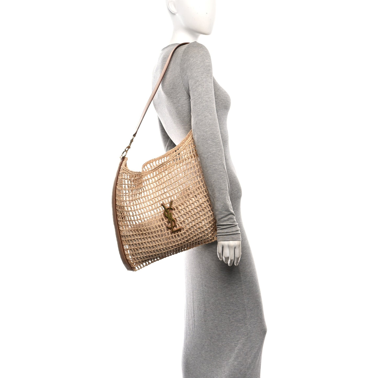 Raffia Calfskin Oxalis Shoulder Bag Naturale Vintage Brown