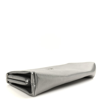 Prada Metallic Saffiano Frame Clutch Cromo 4 of 9
