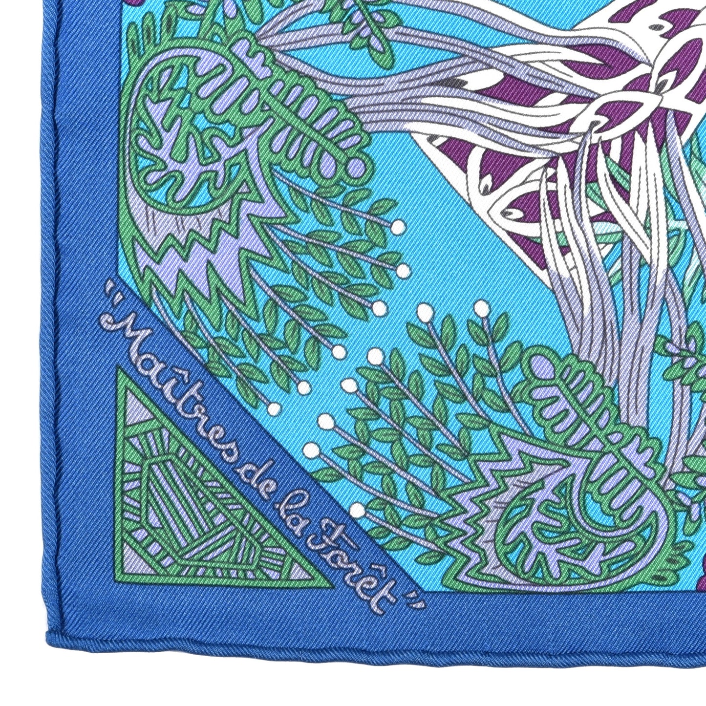 Silk Maitres de la Foret Scarf 90 Turquoise Ocre Violet