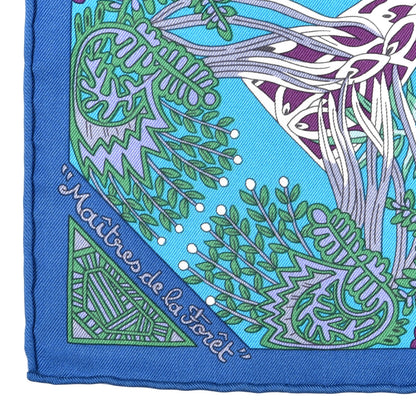 Hermes Silk Maitres de la Foret Scarf 90 Turquoise Ocre Violet 4 of 5