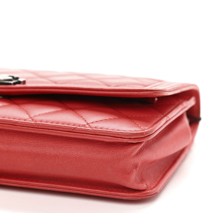 Chanel Lambskin Quilted Boy Wallet On Chain WOC Red 10 of 10