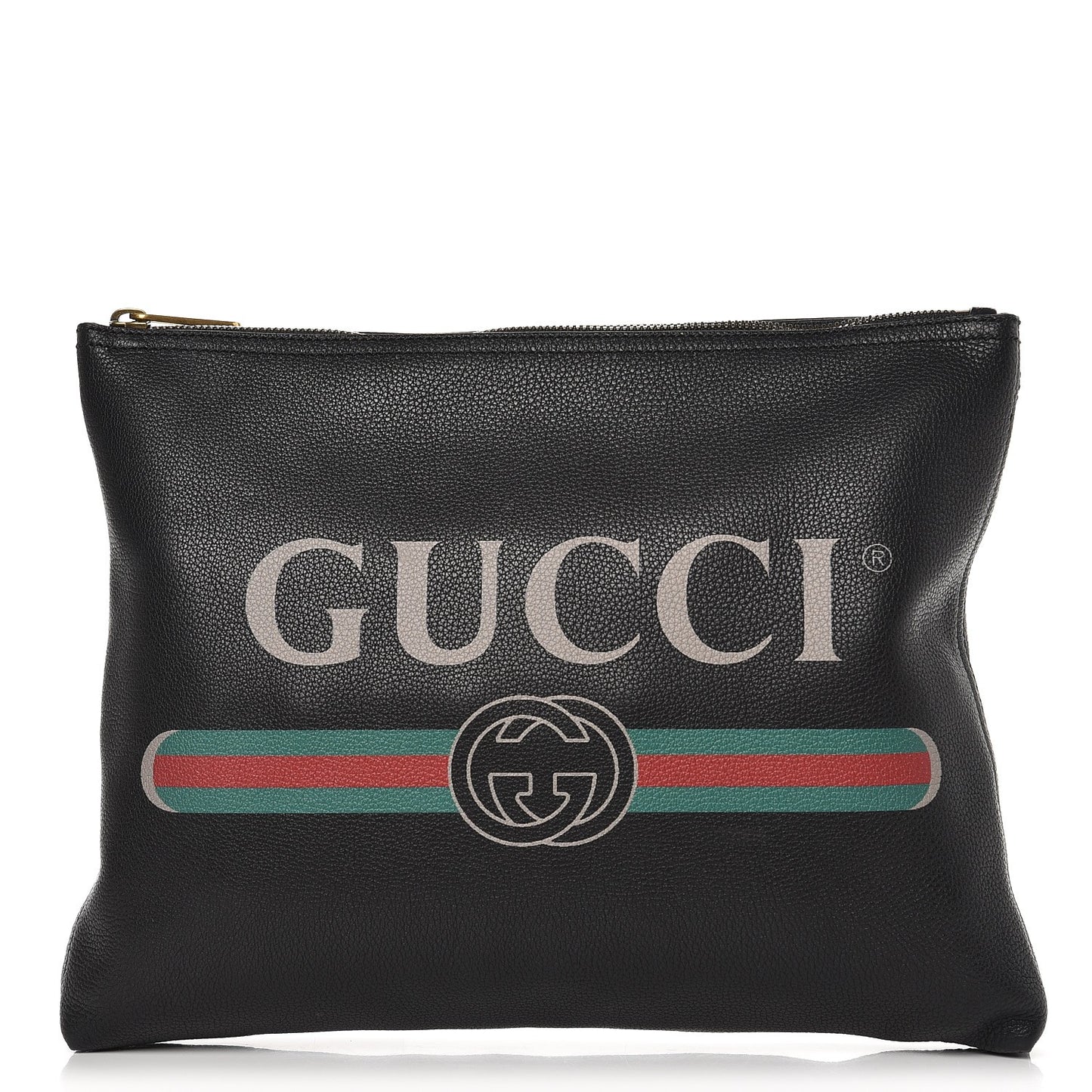 Pebbled Calfskin Medium Logo Portfolio Clutch Black
