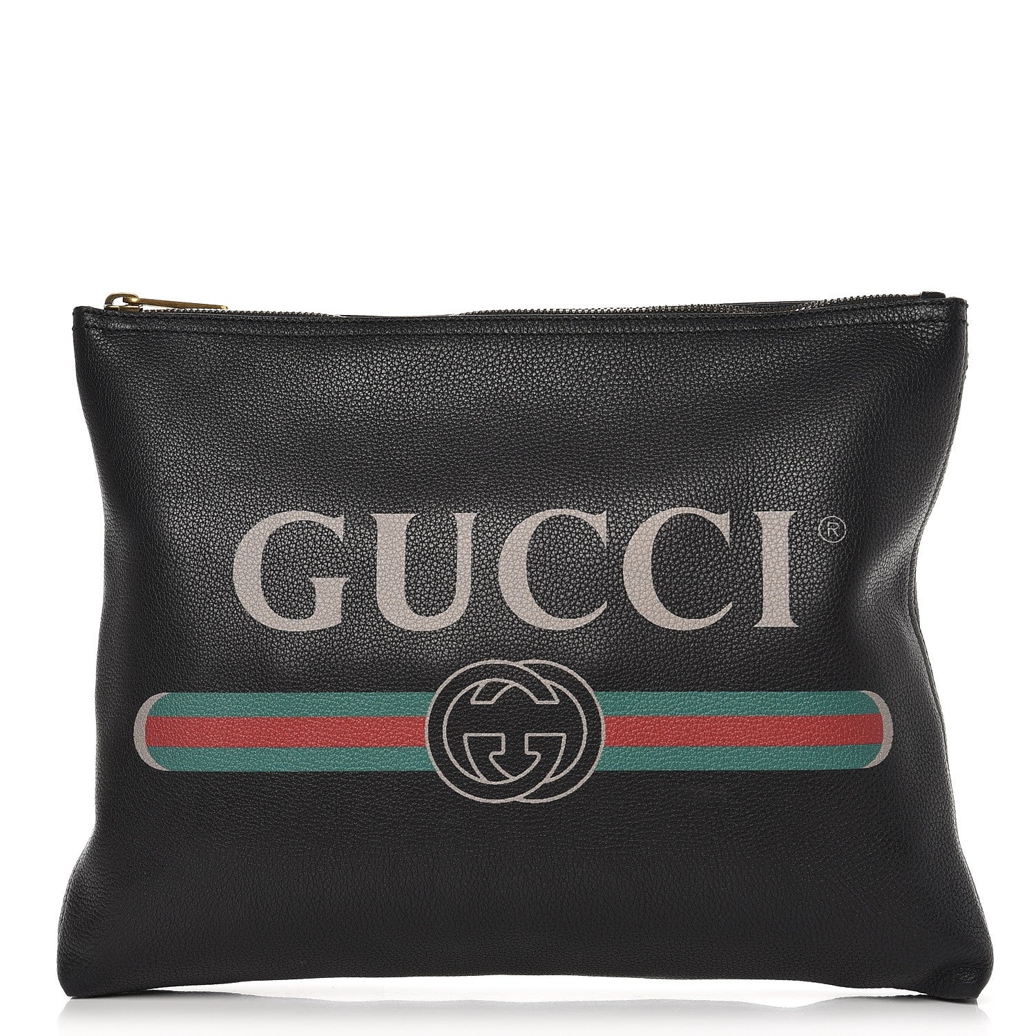 Gucci Pebbled Calfskin Medium Logo Portfolio Clutch Black 1 of 7