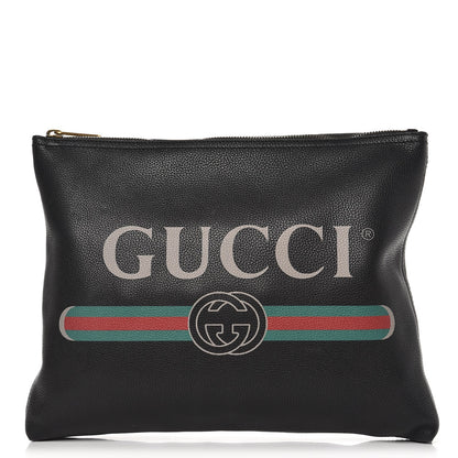 Gucci Pebbled Calfskin Medium Logo Portfolio Clutch Black 1 of 7