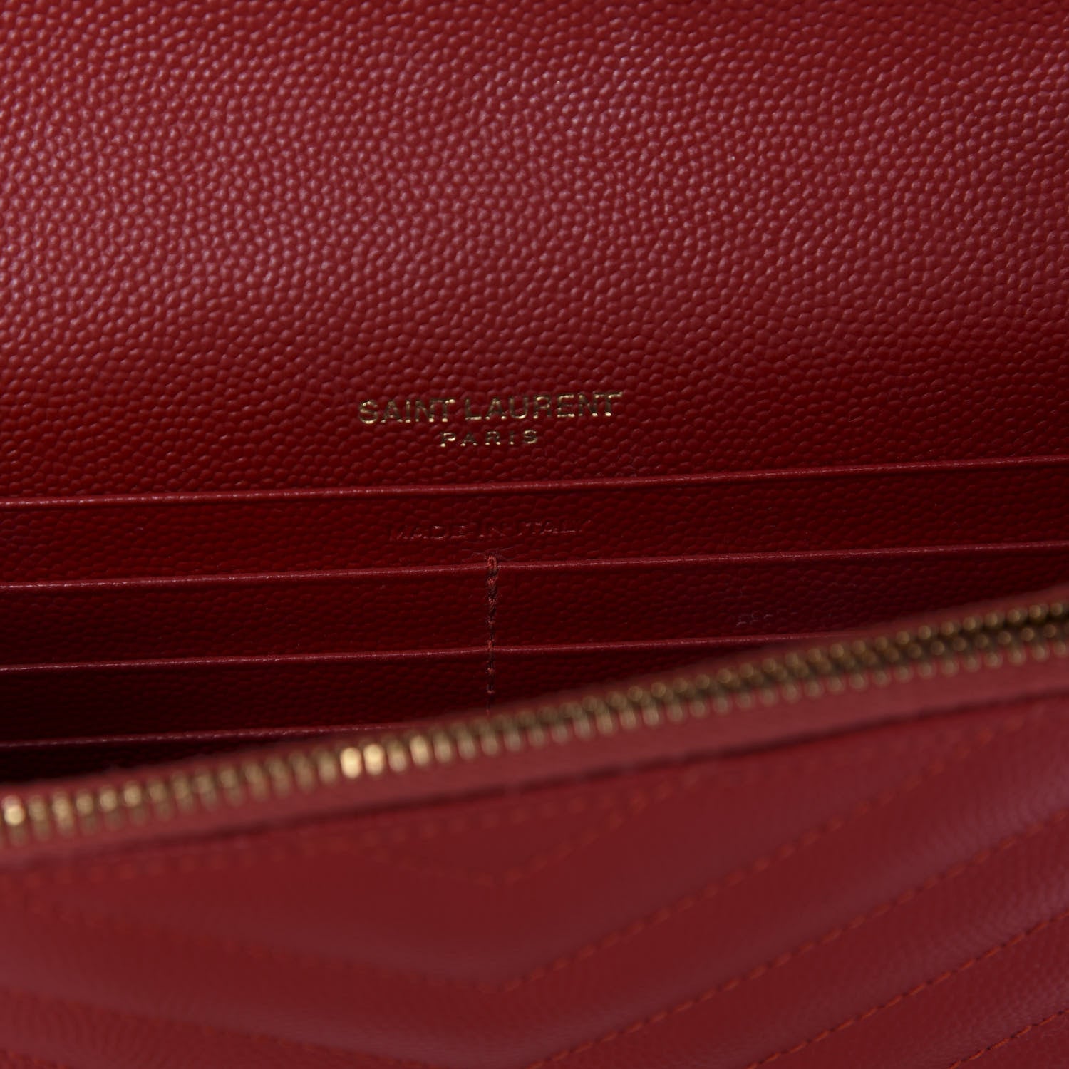 Saint Laurent Grain De Poudre Matelasse Chevron Monogram Envelope Chain Wallet New Red 8 of 11