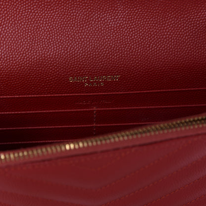 Saint Laurent Grain De Poudre Matelasse Chevron Monogram Envelope Chain Wallet New Red 8 of 11