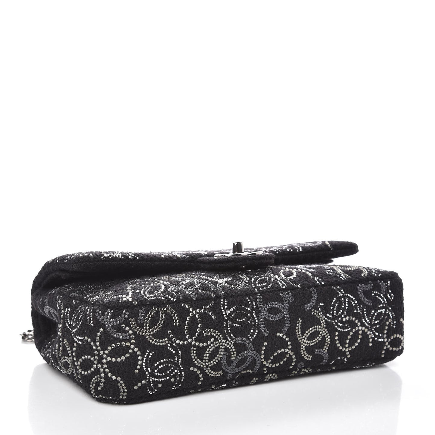 Tweed Strass Medium Pudong Double Flap Black