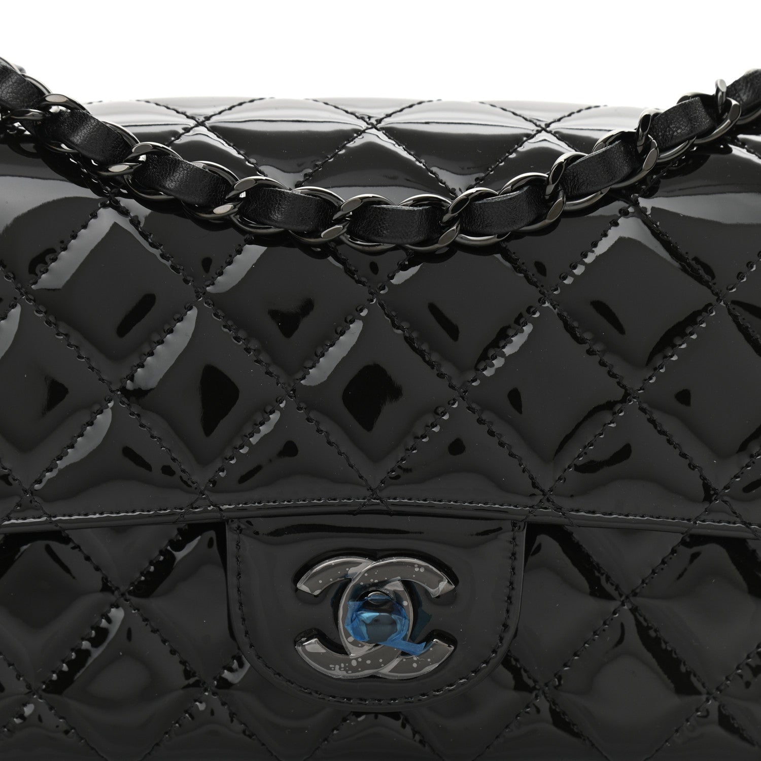 Chanel Patent Calfskin Quilted Mini Rectangular Flap So Black 7 of 10