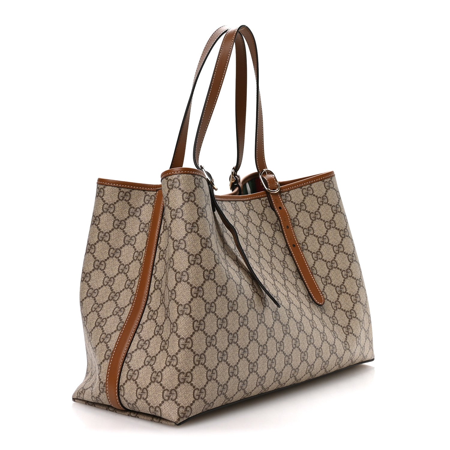 Gucci GG Supreme Monogram Emblem Large Tote Bag Beige Ebony Sundial 3 of 10