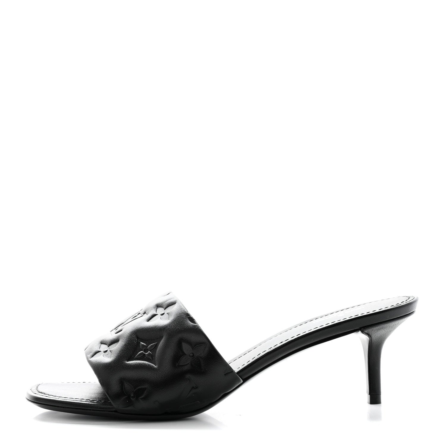 Louis Vuitton Lambskin Embossed Monogram Revival Mid Heel Mules 38 Black 1 of 11