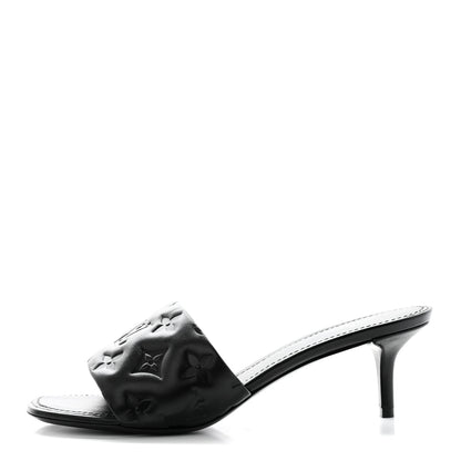 Louis Vuitton Lambskin Embossed Monogram Revival Mid Heel Mules 38 Black 1 of 11