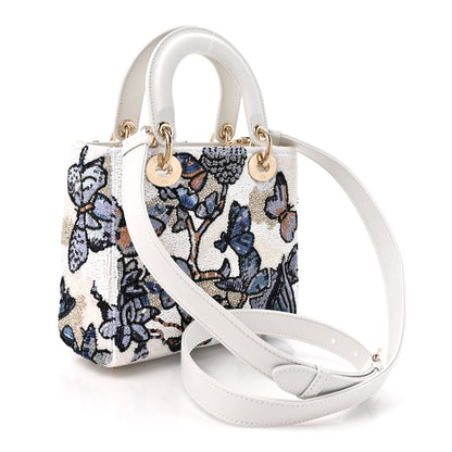 Christian Dior Calfskin Toile de Jouy Beaded Sequin Embroidered Small Mexico Lady Dior White Pastel Midnight Blue 2 of 10