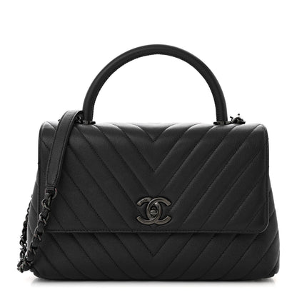 Chanel Caviar Chevron Quilted Small Coco Handle Flap So Black 1 of 10
