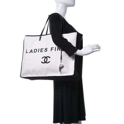 Chanel Canvas Calfskin Large Let's Demonstrate Tote White Black 2 of 10