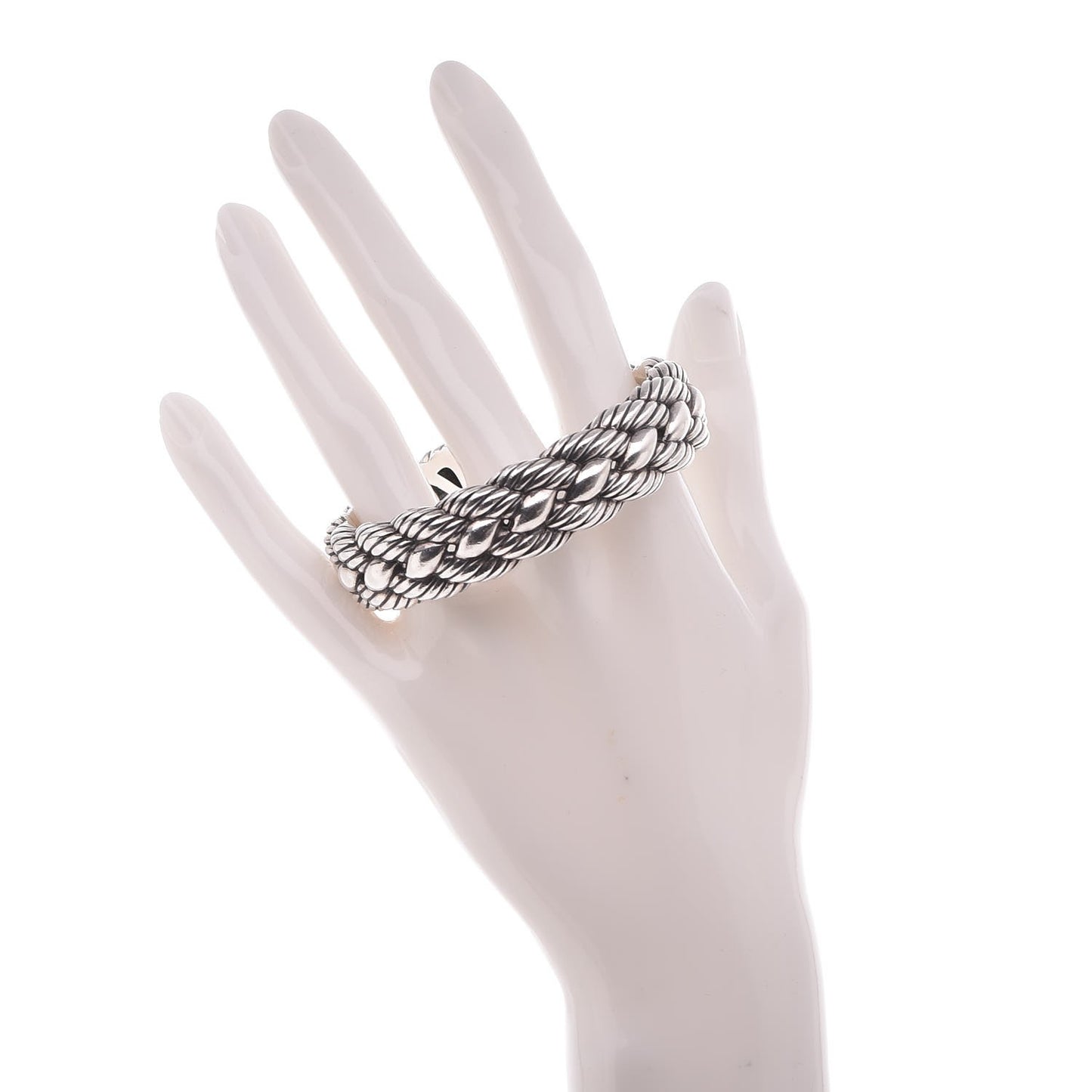 Stainless Steel Sterling Silver Woven Cable Cuff M